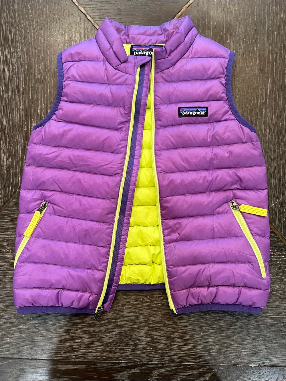 Patagonia Purple with Lime Accent Quilted Down Vest